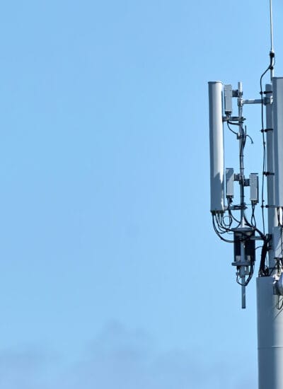 5G Network Connection Concept-5G smart cellular network antenna base station on the telecommunication mast